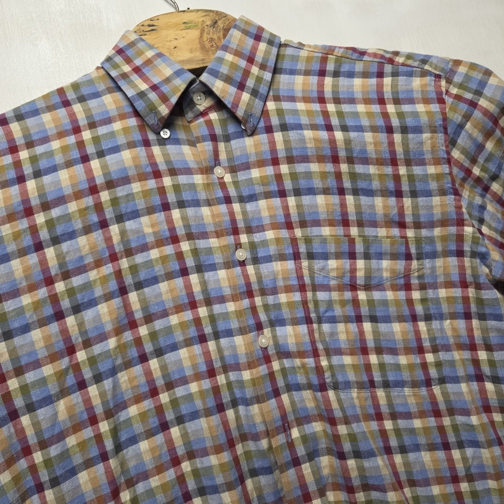 Alan Flusser Shirt Mens M Long Sleeve Multicolor Plaid Button Down